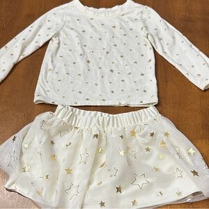 Garanimals Cream and Gold Star Print Long Sleeve Top and Holiday Time Skirt
